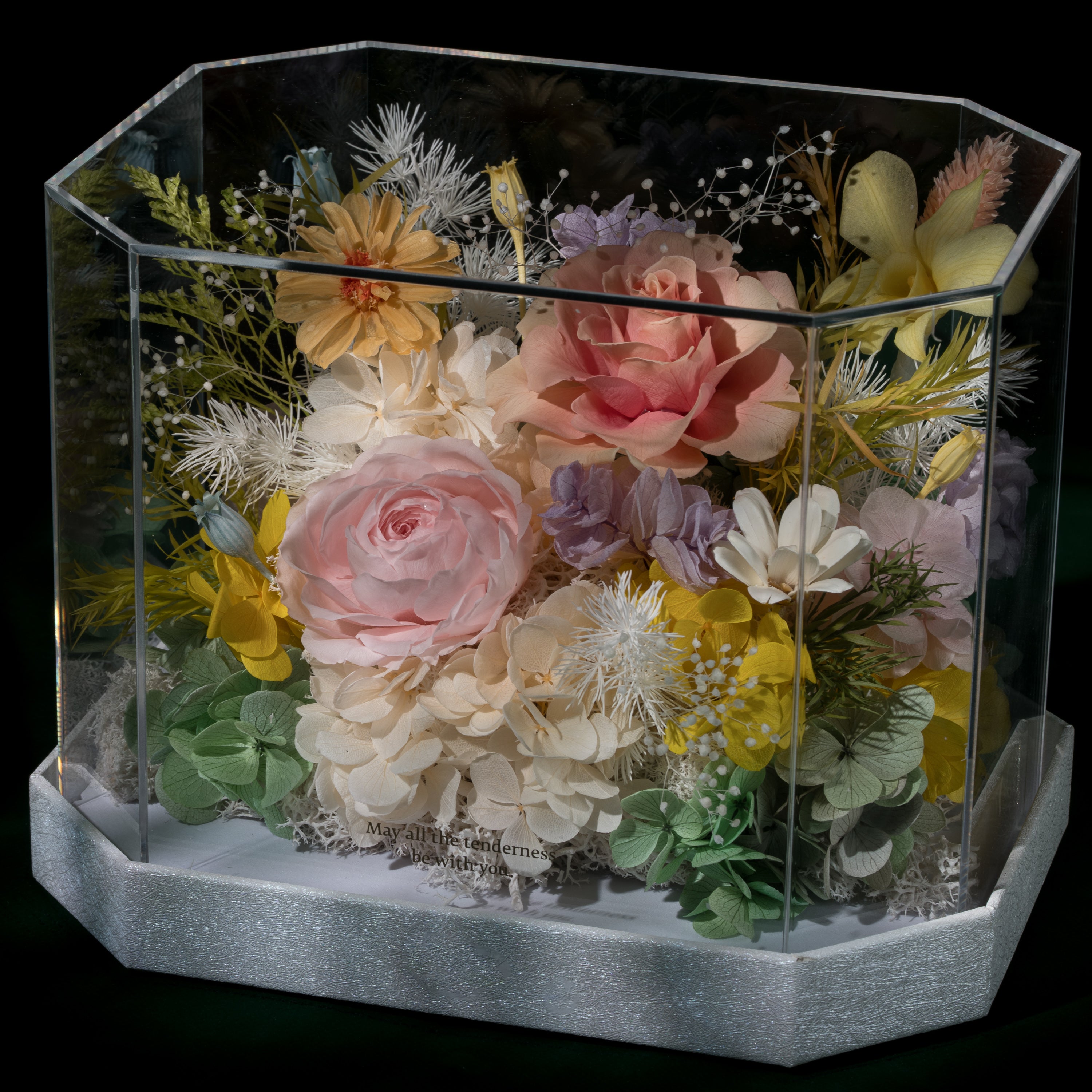 BESIDE Crystal Garden Sorbet Pastel Multi-color Short Preserved Flower Terrarium